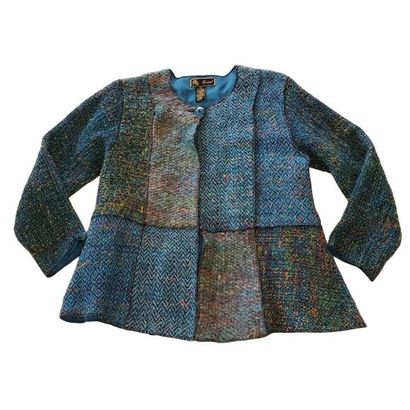 2/$30 Marisol Jacket Tweed Single Button Long-sleeved Blue Patchwork Small - Picture 1 of 11
